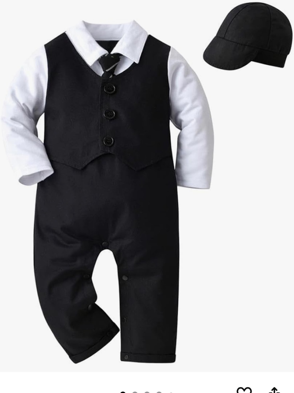 Black & White Gentleman Vest Romper with Hat